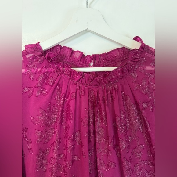 NWT Maggy London Women’s Fuschia Nila Chiffon Lace Bishop Sleeve Dress Size 16 - Picture 6 of 10